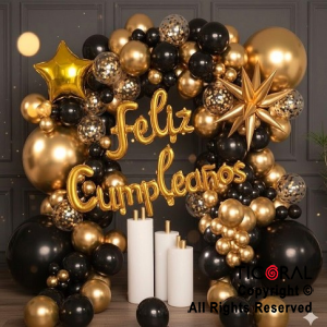 SET DE GLOBOS ARCO XL NEGRO Y ORO 60 UNIDADES (U20-266)
